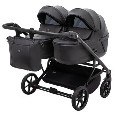 Коляска 2 в 1 для двійні Adamex Leo Duo Eco Black (SA-2)